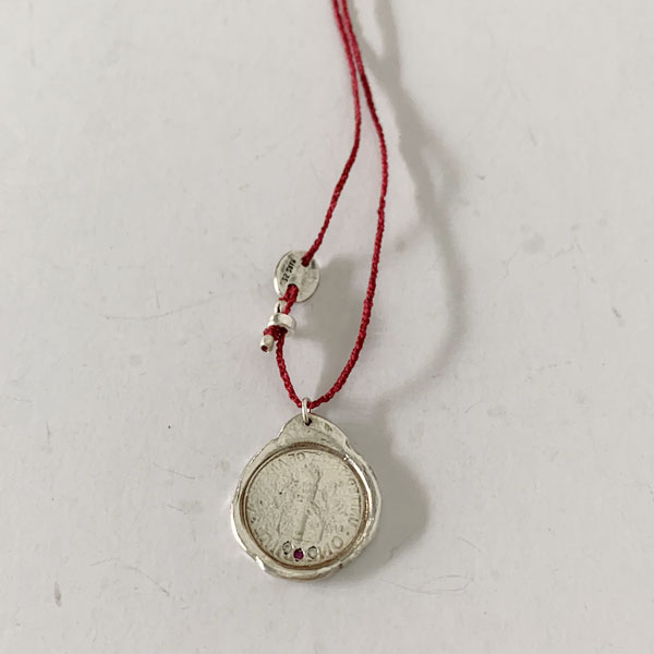 signature, old coin necklace ( raspberry wine )